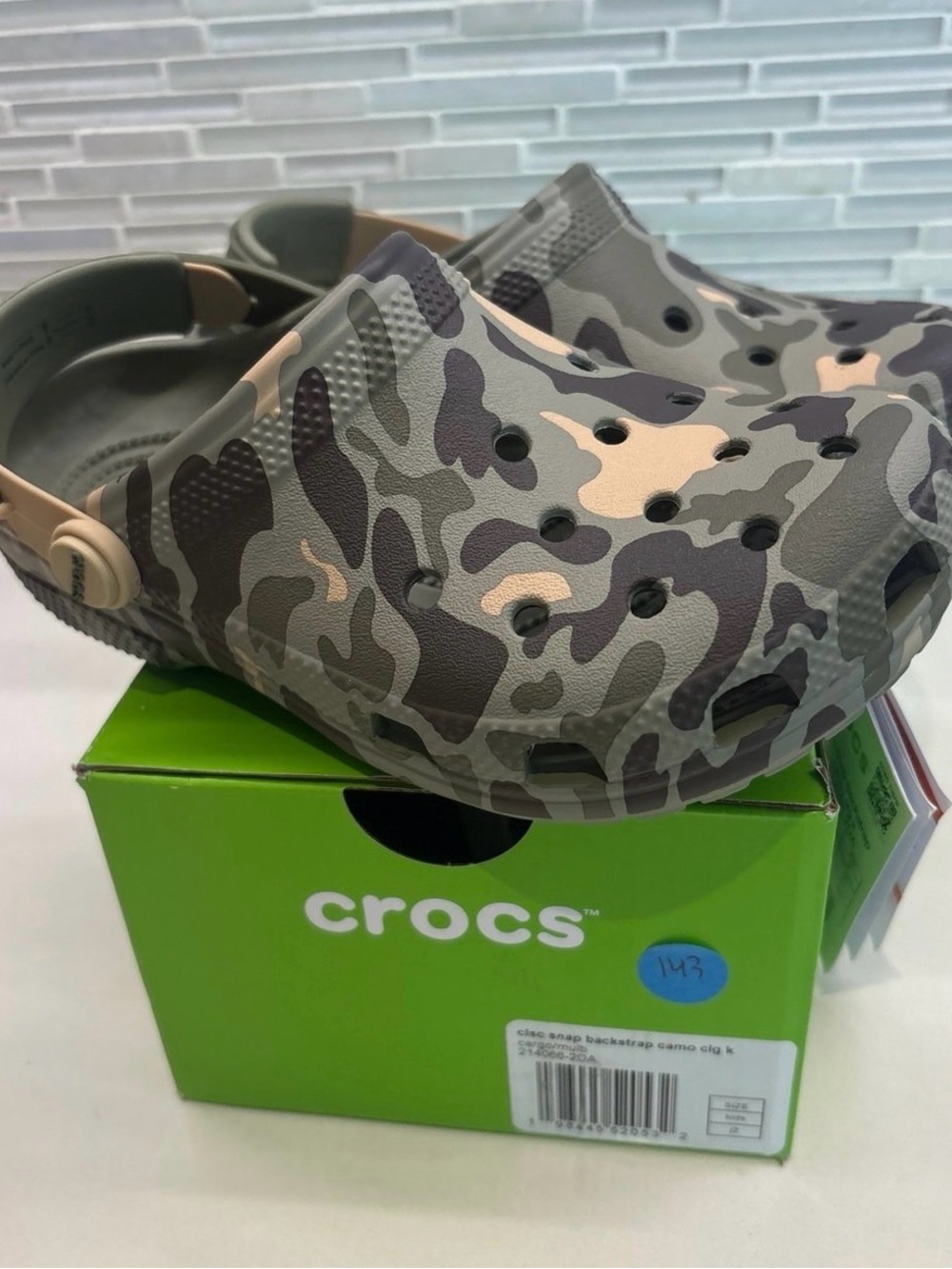 CROCS Kids Clog in Green and Tan Camo